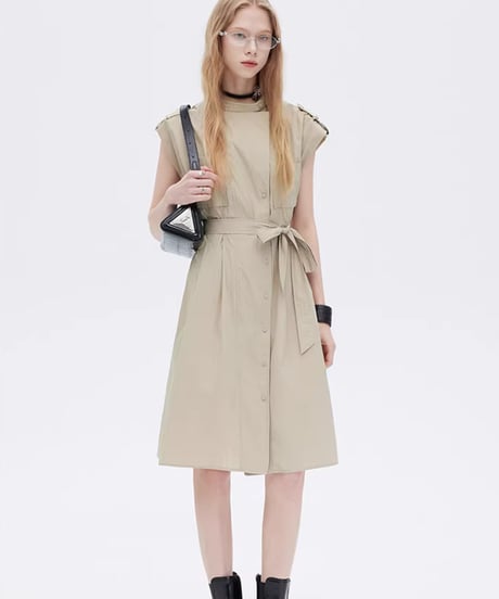 Flap Pocket French Sleeve Shirt Dress