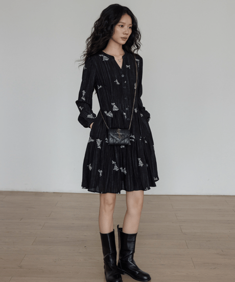 Flower Embroidery Sheer Tiered Dress