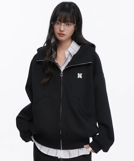 Oversized High Neck Zip Hoodie / 5colors