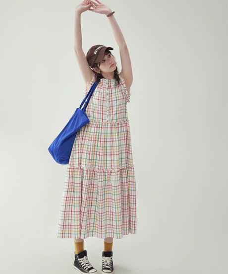 Colorful Check Cotton Sleeveless Dress