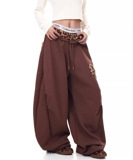 Leopard Patchwork Loose Sweat Pants / 2colors