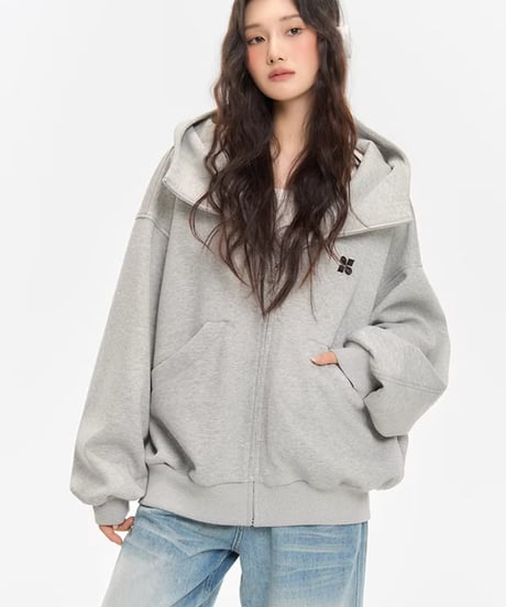 Oversized High Neck Zip Hoodie / 5colors