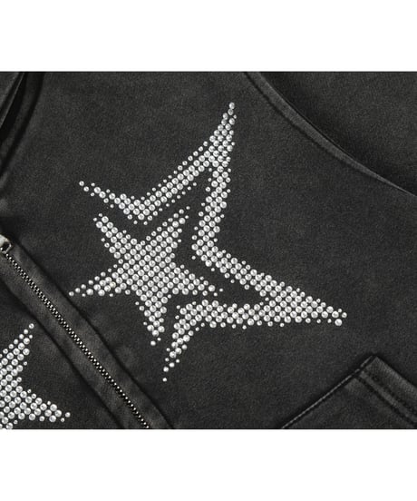 Rhinestone Star Vintage Zip-up Hoodie