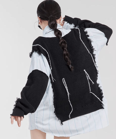 Layered Knit Docking Oversized Shirt