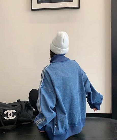 Oversized Track Line Denim Jacket  / 2colors