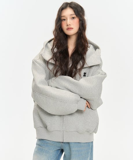 Oversized High Neck Zip Hoodie / 5colors