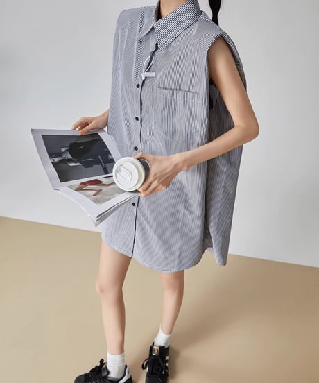 Striped Sleeveless Shirt & Shorts Set