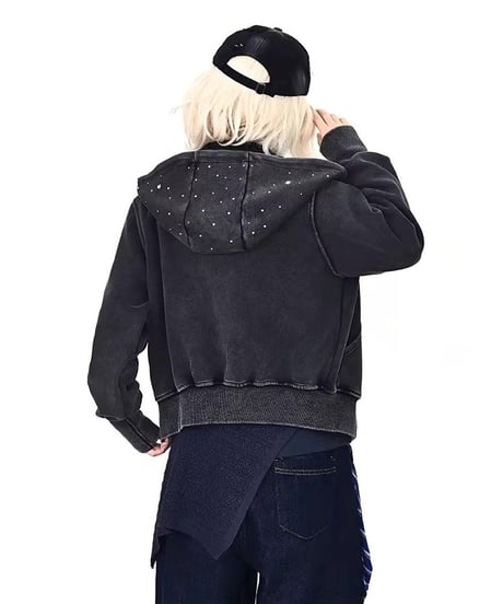 Rhinestone Star Vintage Zip-up Hoodie