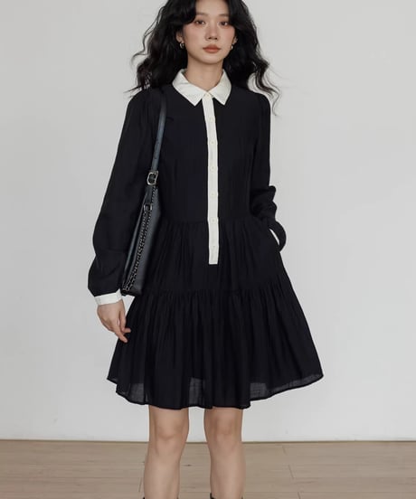 Color-Block Flare Shirt Mini Dress  / 2colors