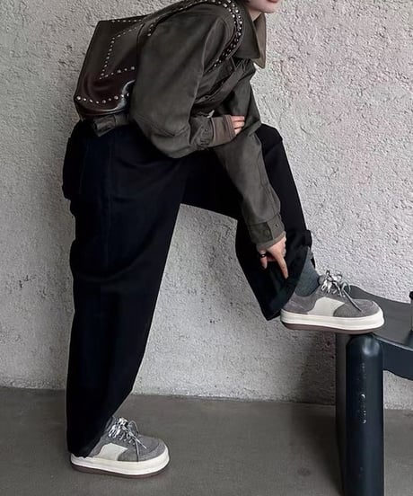 Platform Suede Lace-Up Sneakers / 2colors