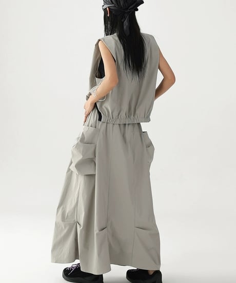 Urban Utility Zip Vest & Cargo Skirt Set / 3colors