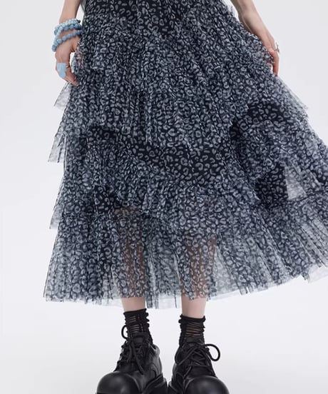 Flower Mesh Tiered Long Skirt