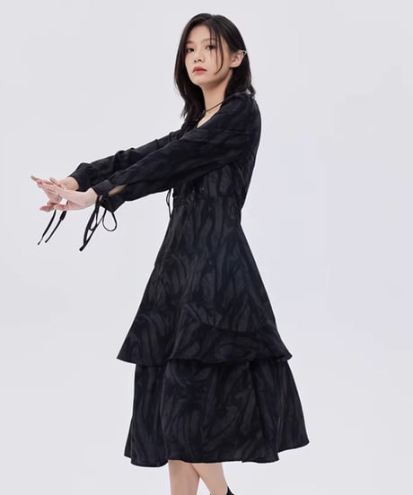 Marble Mid-Length Black Dress