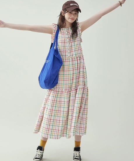 Colorful Check Cotton Sleeveless Dress