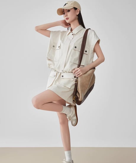 Utility Pocket Drop Shoulder Vest & Mini Skirt Set