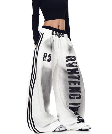 Double-waist Layered Lettering Sweat Pants / 2colors