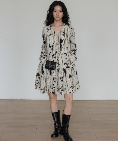 Monotone Tie-Dye Tiered Dress