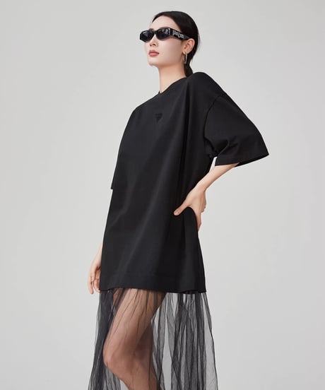 Tulle Layered Patchwork Mesh T-Shirt Dress