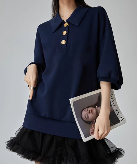 Polo Collar Tulle Docking Mini Dress