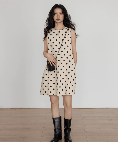 Retro Polka Dot Sleeveless Dress