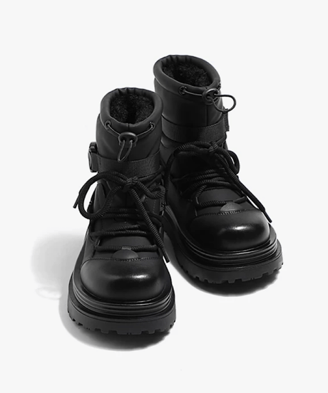 Platform Belted Lace-up Boots / 3colors