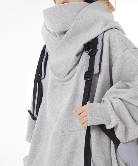High-Neck Oversized Hooded Sweatshirt with Voluminous Hood / 2colors