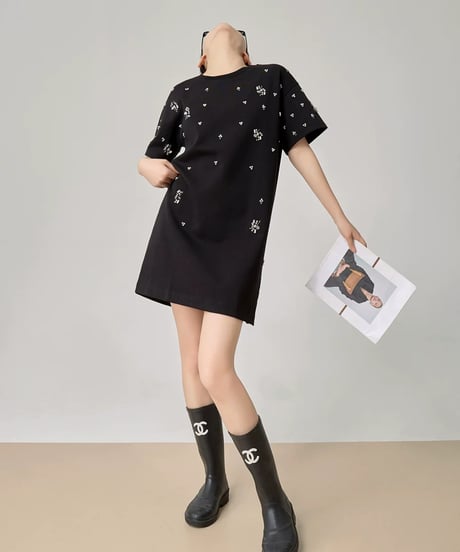 Crystal Bijou Mini T-Shirt Dress / 2colors