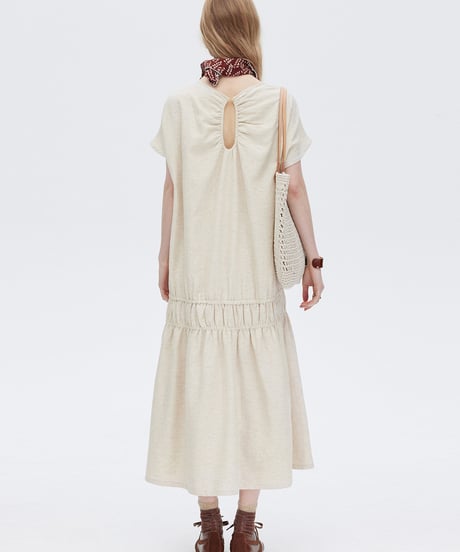 Lyocell Cotton Linen Relaxed Gathered Long Dress