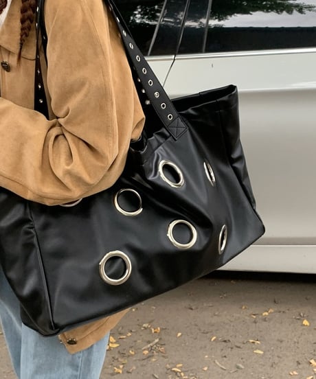PU Leather Eyelet Large Tote Bag