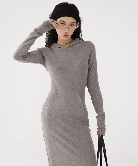 Hoodie Slim-Fit Long Dress  / 2colors