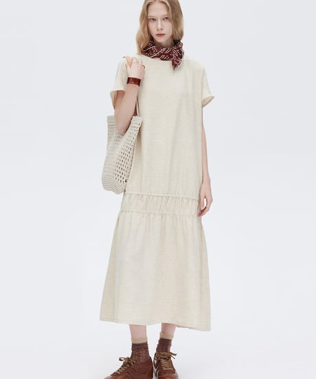 Lyocell Cotton Linen Relaxed Gathered Long Dress