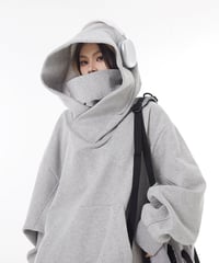 High-Neck Oversized Hooded Sweatshirt with Voluminous Hood / 2colors
