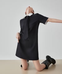 Monochrome Tie Collar Mini Dress