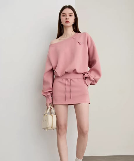 One Shoulder Sweatshirt & Mini Skirt  / 2colors