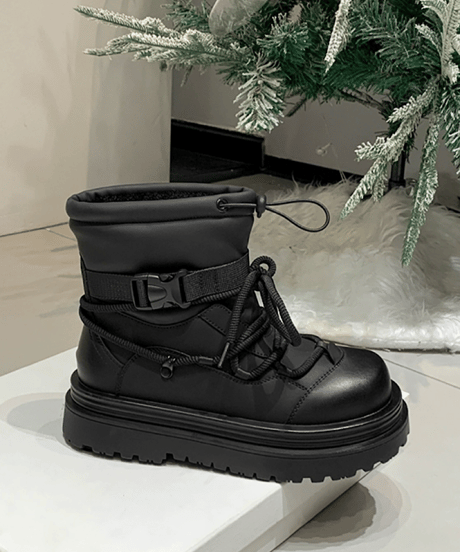Platform Belted Lace-up Boots / 3colors