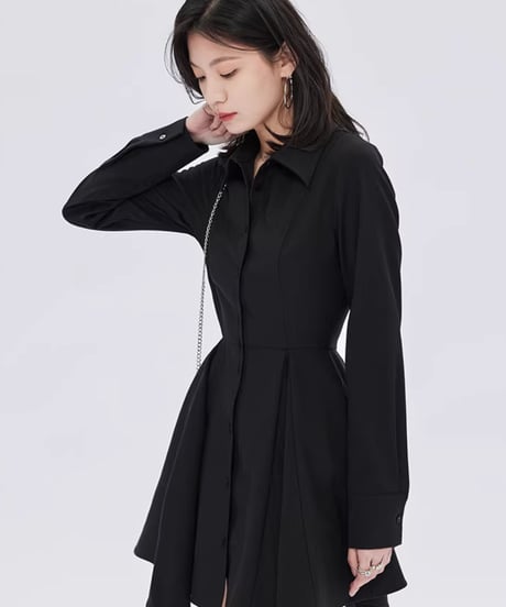 Fitted Long-Sleeve Shirt Mini Dress