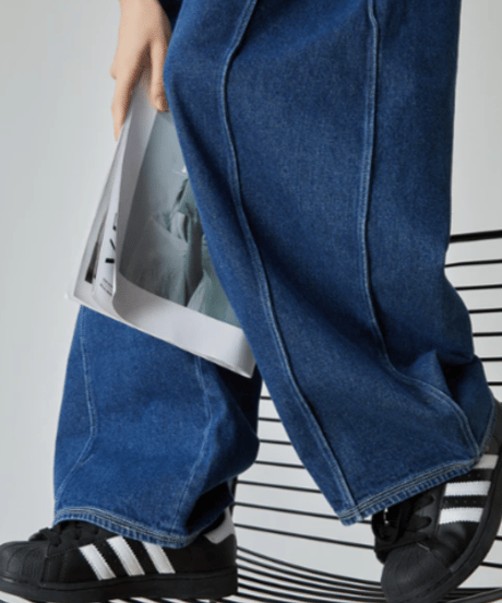 Fold Waist Wide Denim Pants