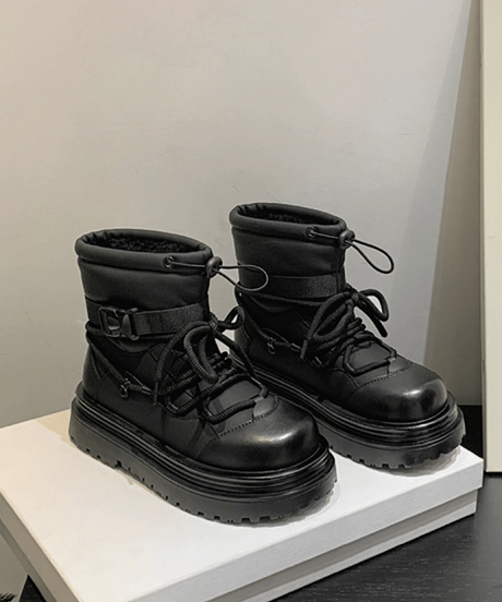 Platform Belted Lace-up Boots / 3colors