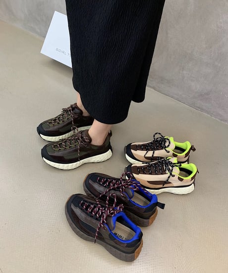 Color Block Lace-Up Sneakers / 3colors
