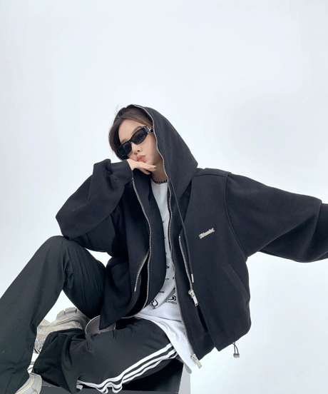 Layered-Style Oversized Double-Zip Hoodie  / 2colors