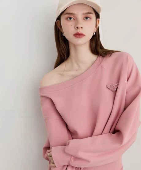 One Shoulder Sweatshirt & Mini Skirt  / 2colors