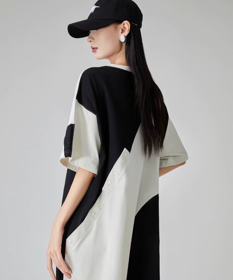 Diagonal Switch Asymmetry T-Shirt Dress