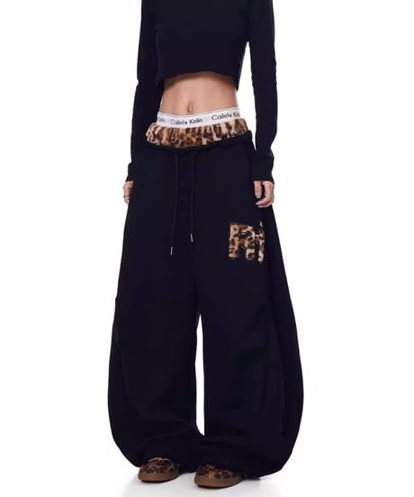 Leopard Patchwork Loose Sweat Pants / 2colors