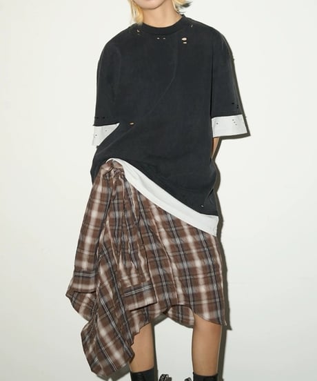 Layered Damage Processed Oversized T-shirt / 2colors