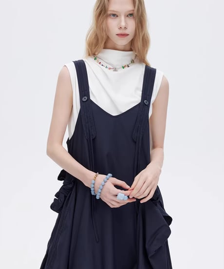 Asymmetric Drape Salopette Dress