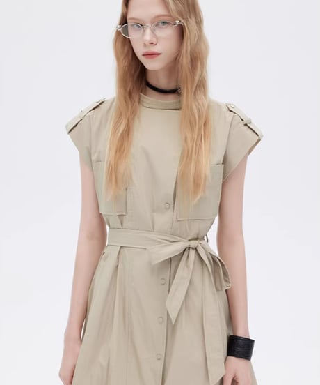 Flap Pocket French Sleeve Shirt Dress