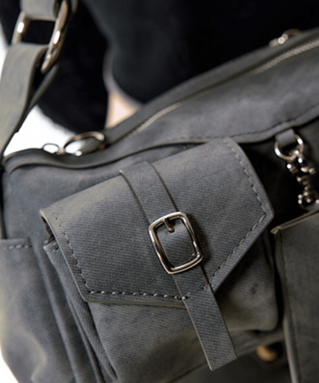 Washed Leather Multi-Pocket Shoulder Bag