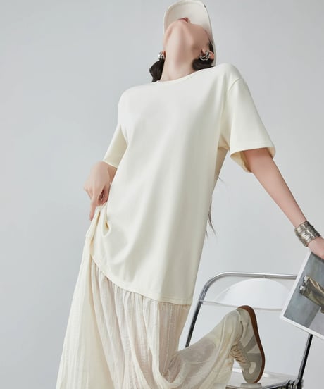 Mesh-Hem Pleated T-Shirt Dress
