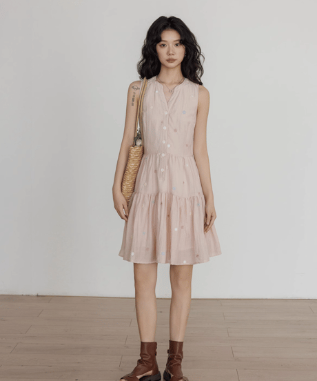 Sleeveless Tiered Shirt Dress  / 3colors