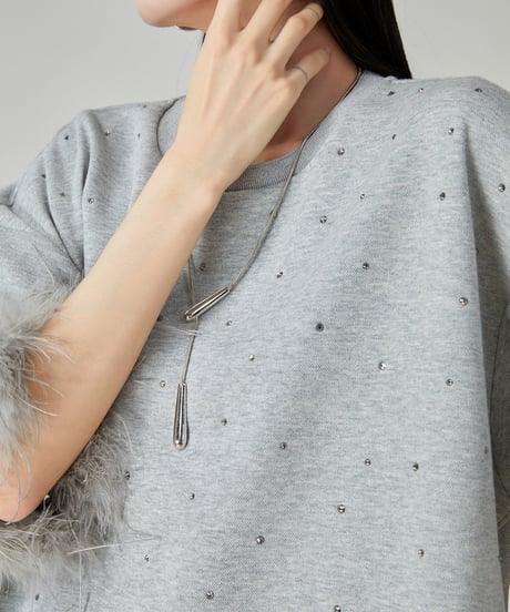 Bijou Embellished Feather Sleeve Mini Dress